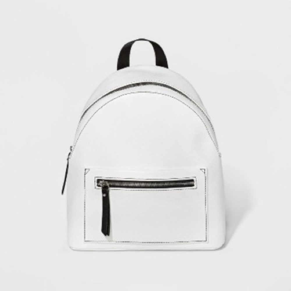 White faux leather contrast trim mini backpack
